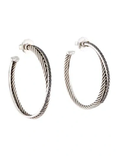 Pre-owned David Yurman Diamond Crossover Hoop Earrings In Multi