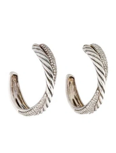 Pre-owned David Yurman Diamond Crossover Hoop Earrings In Multi