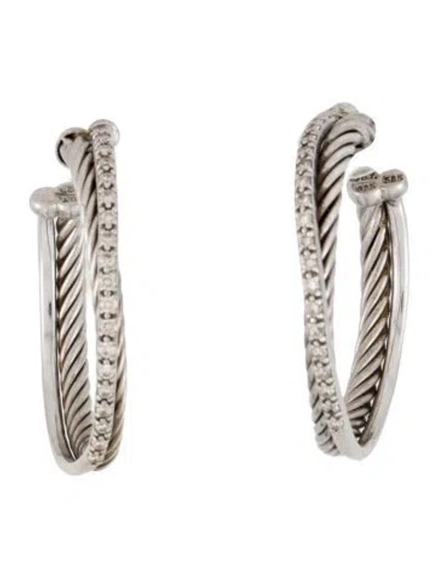 Pre-owned David Yurman Diamond Crossover Hoop Earrings In Multi