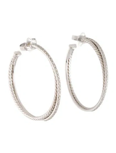 Pre-owned David Yurman Diamond Crossover Hoop Earrings In Multicolor