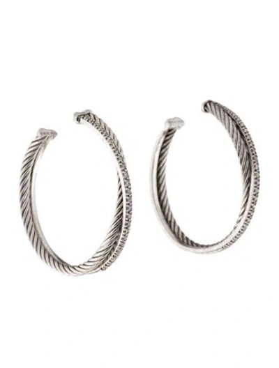 Pre-owned David Yurman Diamond Crossover Hoops In Multi