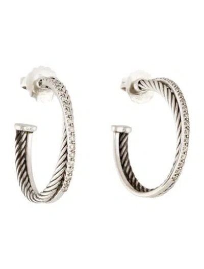 Pre-owned David Yurman Diamond Crossover Medium Hoop Earrings In Multi