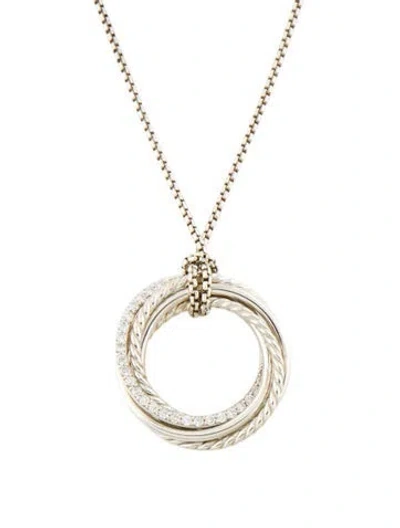 Pre-owned David Yurman Diamond Crossover Pendant Necklace, 32" In Multicolor