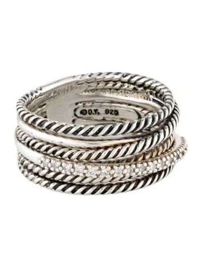 Pre-owned David Yurman Diamond Crossover Ring In Multi