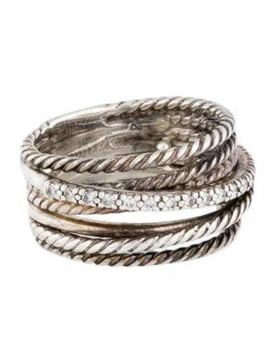 Pre-owned David Yurman Diamond Crossover Ring In Multicolor