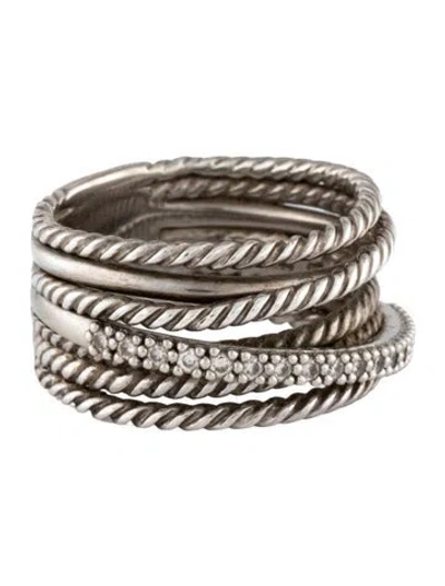Pre-owned David Yurman Diamond Crossover Ring In Multicolor