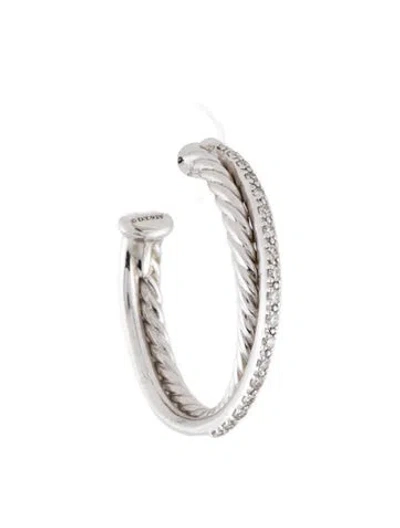 Pre-owned David Yurman Diamond Crossover Single Hoop In Multi