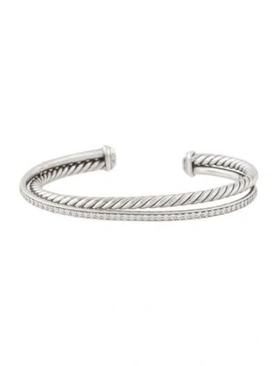 Pre-owned David Yurman Diamond Crossover Two Row Bracelet, 5.75" In Multi