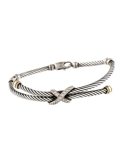 Pre-owned David Yurman Diamond Crossover X Bracelet, 6.5" In Multi