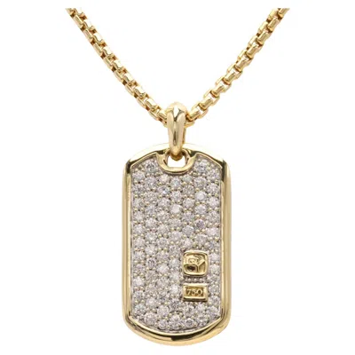 Pre-owned David Yurman Diamond Dog Tag Pendant 35mm & Necklace 26in 18k Yellow Gold