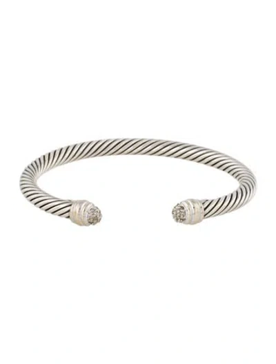 Pre-owned David Yurman Diamond Dome Cable Classic Cuff Bracelet, 6.5" In Multi