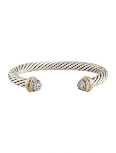 Pre-owned David Yurman Diamond Dome Classic Cable Cuff Bracelet, 7" In Multi