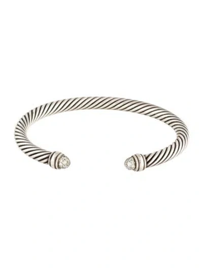 Pre-owned David Yurman Diamond Domes Classic Cable Cuff Bracelet, 6.25" In Multi