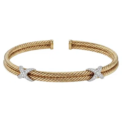 Pre-owned David Yurman Diamond Double Cable X Choker Necklace 1.50 Carat In Multi