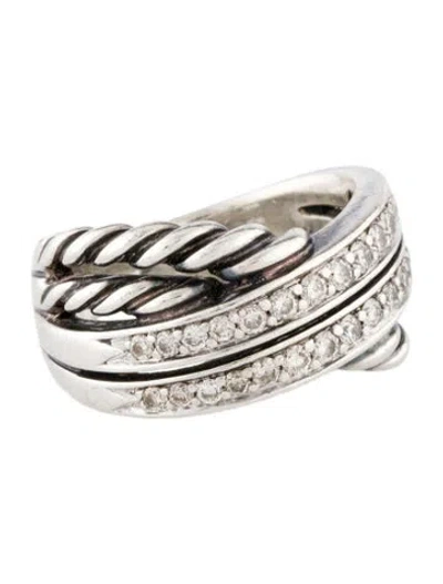 Pre-owned David Yurman Diamond Double Crossover Band In Multicolor
