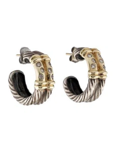 Pre-owned David Yurman Diamond Double Metro Hoop Earrings In Multi