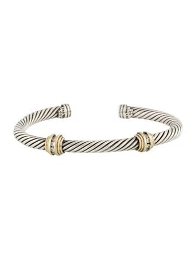 Pre-owned David Yurman Diamond Double Station Cable Bracelet, 6.75" In Multi