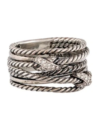 Pre-owned David Yurman Diamond Double X Crossover Ring In Multi
