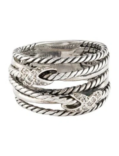 Pre-owned David Yurman Diamond Double X Crossover Ring In Multi