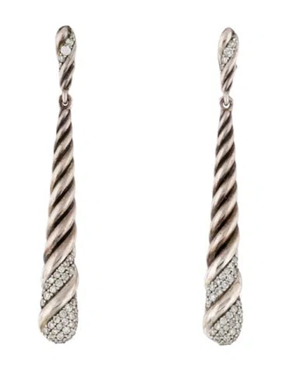 Pre-owned David Yurman Diamond Drop Cable Twist Earrings In Multi