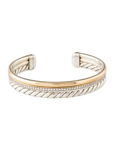Pre-owned David Yurman Diamond Dy Mercer® Three Row Cuff Bracelet, 6.5" In Multicolor