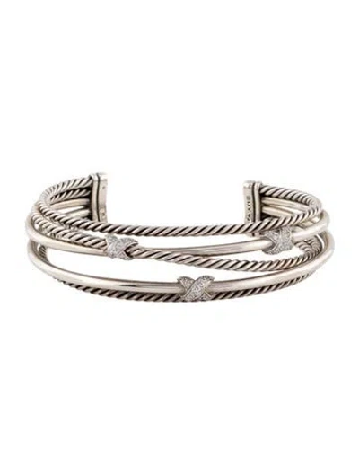 Pre-owned David Yurman Diamond Five Row X Station Bracelet, 6.5" In Multi