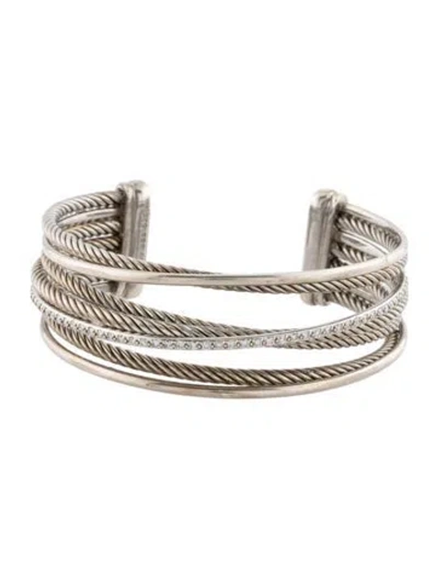 Pre-owned David Yurman Diamond Four-row Crossover Cuff Bracelet, 6.5" In Multi