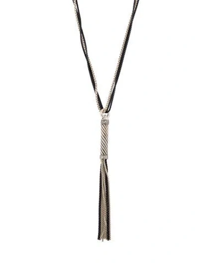 Pre-owned David Yurman Diamond Graphite Ice Tassel Pendant Necklace, 32" In Multi