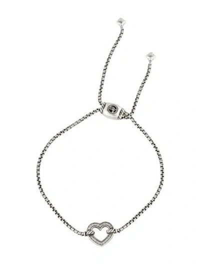 Pre-owned David Yurman Diamond Heart Adjustable Station Bracelet, 9.75" In Multi