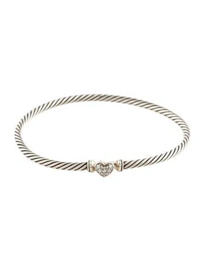 Pre-owned David Yurman Diamond Heart Bangle Bracelet, 6.5" In Multi
