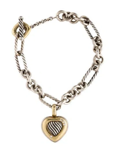 Pre-owned David Yurman Diamond Heart Charm Bracelet, 6.25" In Multi