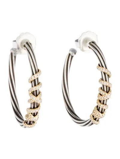 Pre-owned David Yurman Diamond Helena Hoop Earrings In Multi