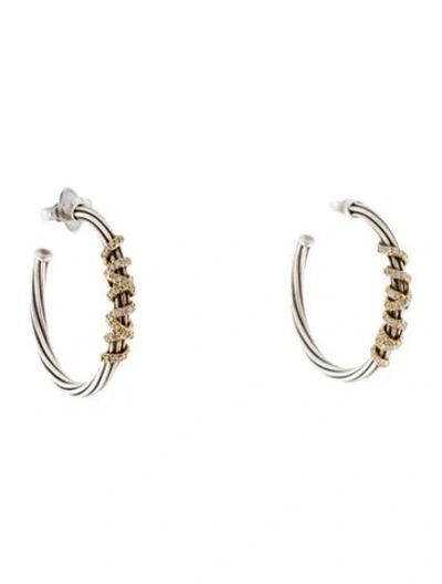 Pre-owned David Yurman Diamond Helena Hoop Earrings In Multi