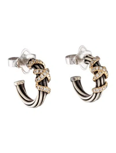 Pre-owned David Yurman Diamond Helena Small Wrap Hoop Earrings In Multicolor