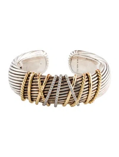 Pre-owned David Yurman Diamond Helena Wide Cuff, 6.75" In Multi