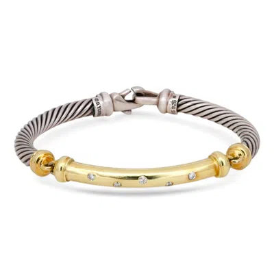 Pre-owned David Yurman Diamond Hinged Bracelet 14k Yellow Gold And Silver