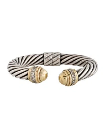 Pre-owned David Yurman Diamond Hinged Dome Cable Cuff, 6.25" In Multi