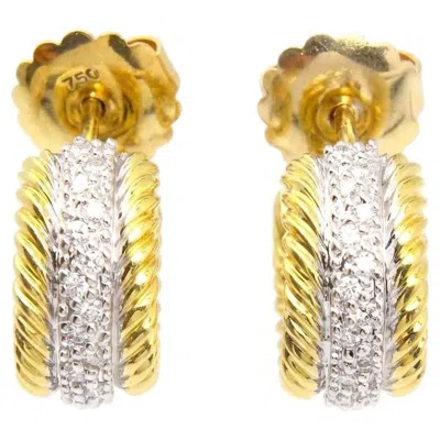 Pre-owned David Yurman Diamond Huggie Hoop Earrings 0.25 Ct 18k Gold Cable Design In Multi