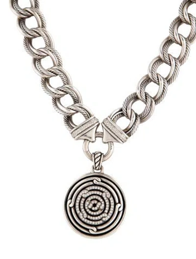 Pre-owned David Yurman Diamond Labyrinth Disc Pendant Necklace, 17.5" In Multi
