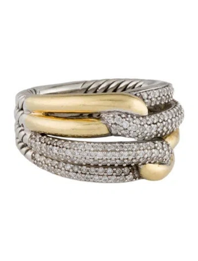Pre-owned David Yurman Diamond Labyrinth Double Loop Ring In Multi