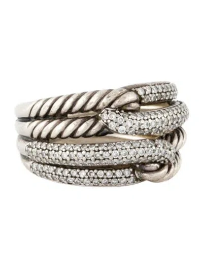 Pre-owned David Yurman Diamond Labyrinth Double-loop Ring In Multi