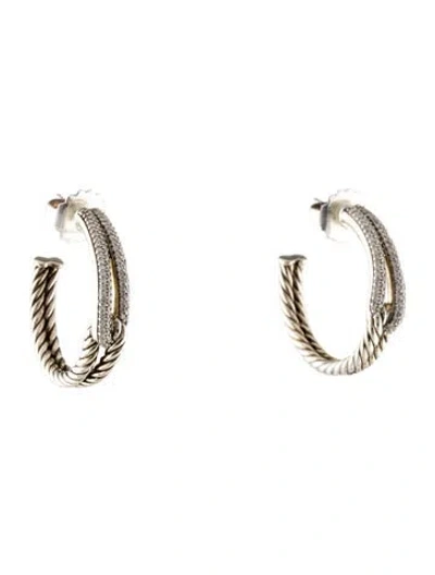 Pre-owned David Yurman Diamond Labyrinth Hoop Earrings In Multi