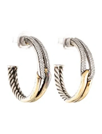Pre-owned David Yurman Diamond Labyrinth Hoop Earrings In Multi
