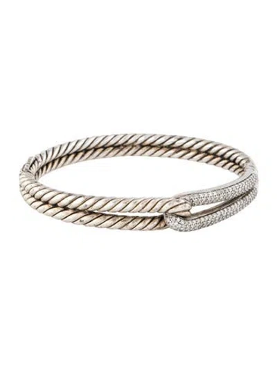 Pre-owned David Yurman Diamond Labyrinth Single Loop Hinge Bangle Bracelet, 6.5" In Multi