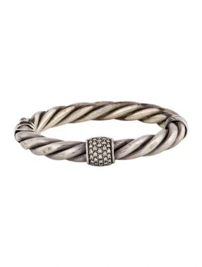 Pre-owned David Yurman Diamond Metro Cable Bangle Bracelet, 6.75" In Multi