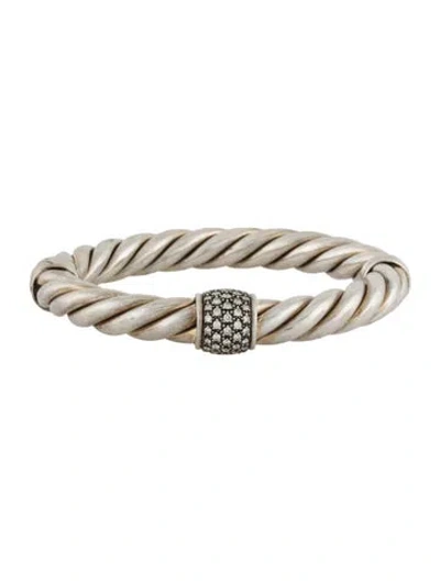 Pre-owned David Yurman Diamond Metro Cable Bracelet, 6.5" In Multi