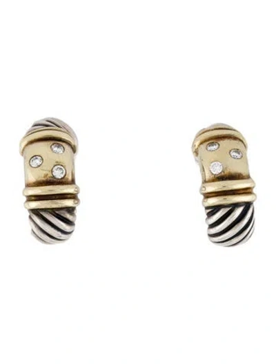 Pre-owned David Yurman Diamond Metro Cable Earclips In Multi