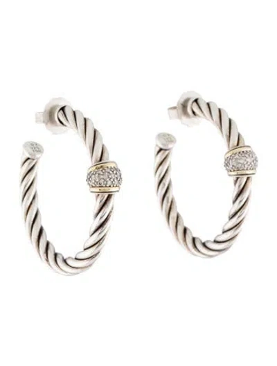 Pre-owned David Yurman Diamond Metro Cable Hoop Earrings In Multi