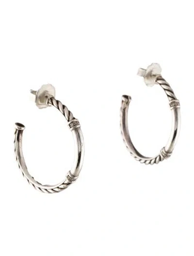 Pre-owned David Yurman Diamond Metro Cable Hoop Earrings In Multi