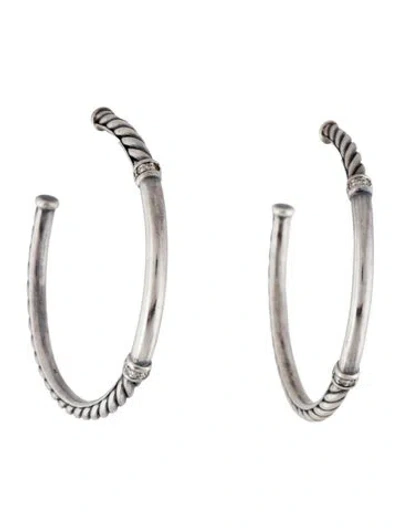 Pre-owned David Yurman Diamond Metro Cable Hoop Earrings In Multi